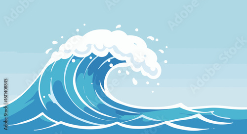 Stylized Cartoon Wave Illustration on Light Blue Background, Perfect for Summer Themes