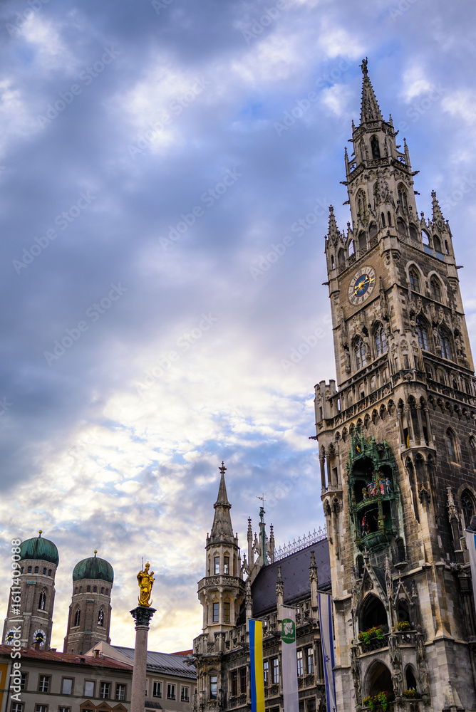 Fototapeta premium New Town Hall, Neues Rathaus, city government building on Marienplatz square in central Munich in Bavaria, Germany