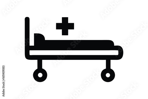 Modern Minimalist Hospital Bed Icon: Healthcare, Medical, Wellness, Recovery, Treatment Symbol