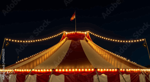 Illuminated vintage circus tent at night creating a magical atmosphere