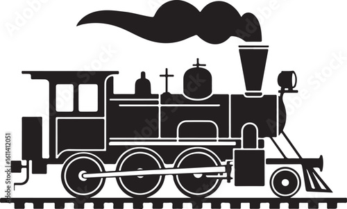 Classic Steam Train Vector Illustration with Tracks and Puffs of Smoke