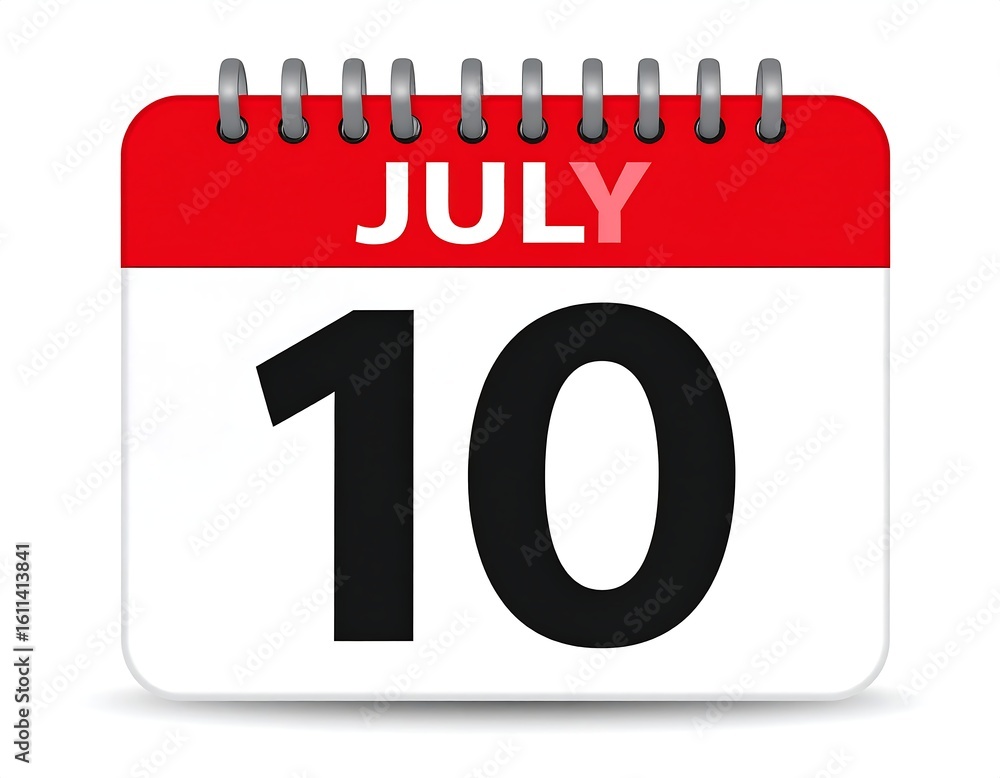 Fototapeta premium A digital calendar icon displaying July 10th