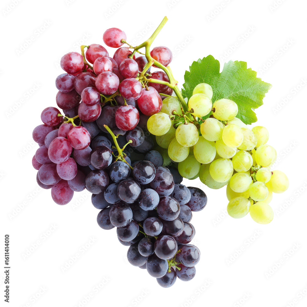 Fototapeta premium Red and white wine with bunches of grapes isolate on transparent background