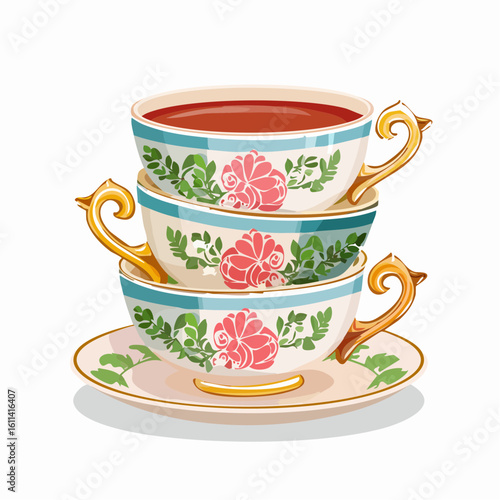 Tea cups collection in vintage style