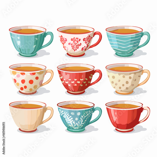 Tea cups collection in vintage style