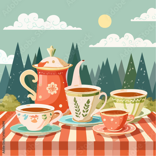 Tea cups collection in vintage style