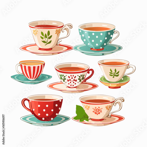 Tea cups collection in vintage style