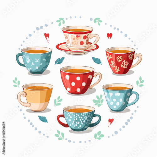 Tea cups collection in vintage style