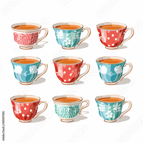 Tea cups collection in vintage style