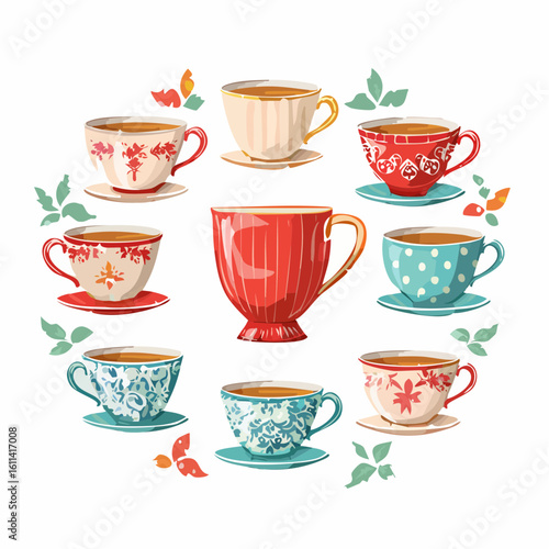 Tea cups collection in vintage style