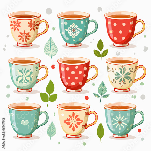 Tea cups collection in vintage style