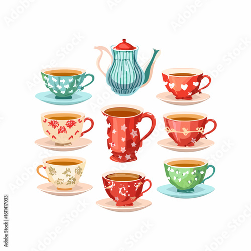 Tea cups collection in vintage style