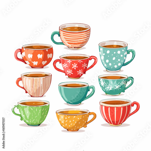 Tea cups collection in vintage style