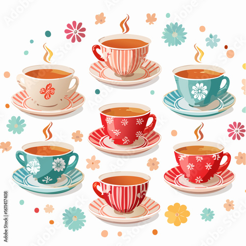 Tea cups collection in vintage style