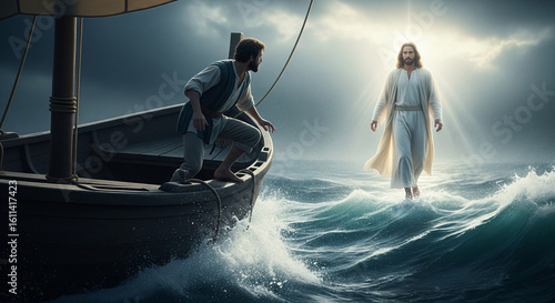 Matthew 14 Cinematic Scene of Jesus Walking on Water