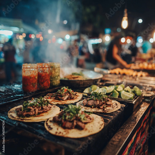 Wallpaper Mural Authentic Mexican Street Tacos with Grilled Meat, Fresh Salsa, and Lime at a Night Market Food Stall
 Torontodigital.ca