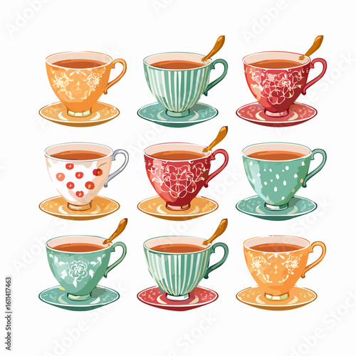 Tea cups collection in vintage style