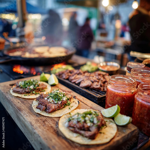 Wallpaper Mural Authentic Mexican Street Tacos with Grilled Meat, Fresh Salsa, and Lime at a Night Market Food Stall
 Torontodigital.ca