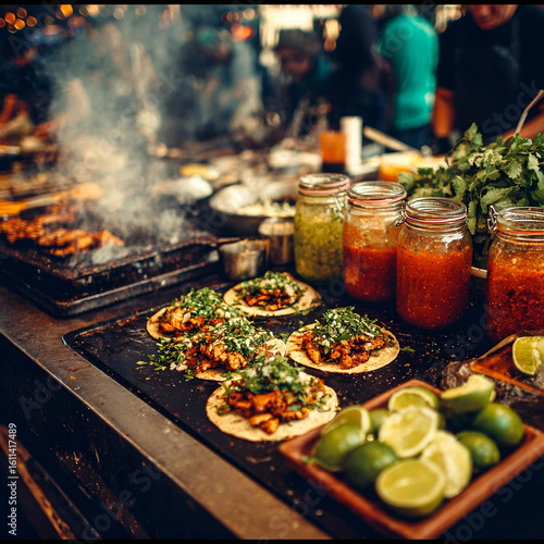 Wallpaper Mural Authentic Mexican Street Tacos with Grilled Meat, Fresh Salsa, and Lime at a Night Market Food Stall
 Torontodigital.ca