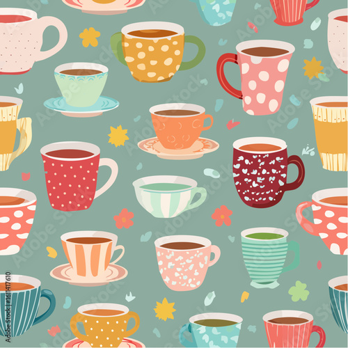 Tea cups collection in vintage style