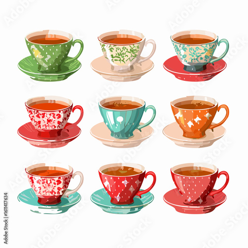Tea cups collection in vintage style