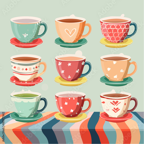 Tea cups collection in vintage style