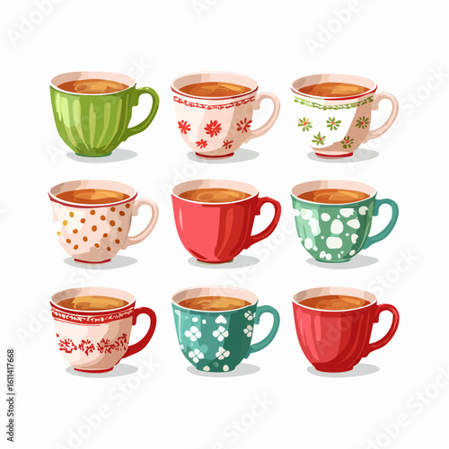 Tea cups collection in vintage style