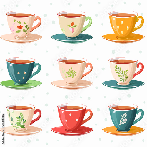 Tea cups collection in vintage style