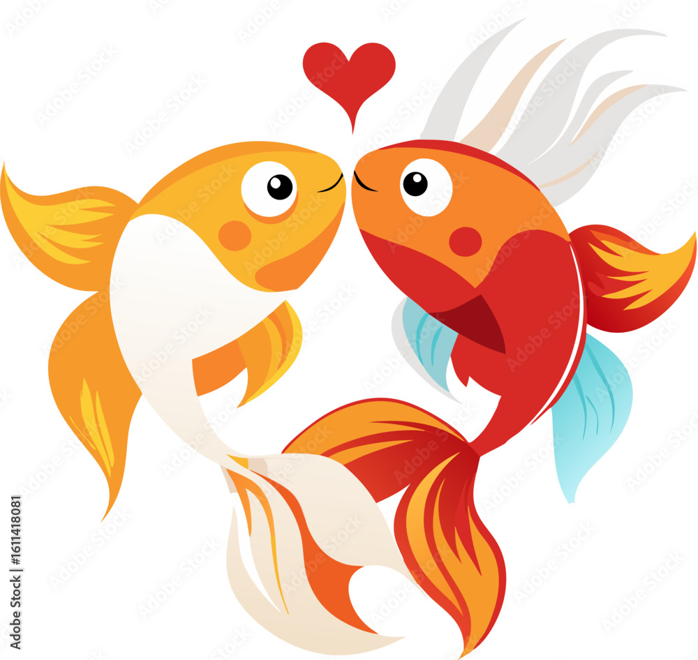 Obraz premium 2 gold fish kissing each other 