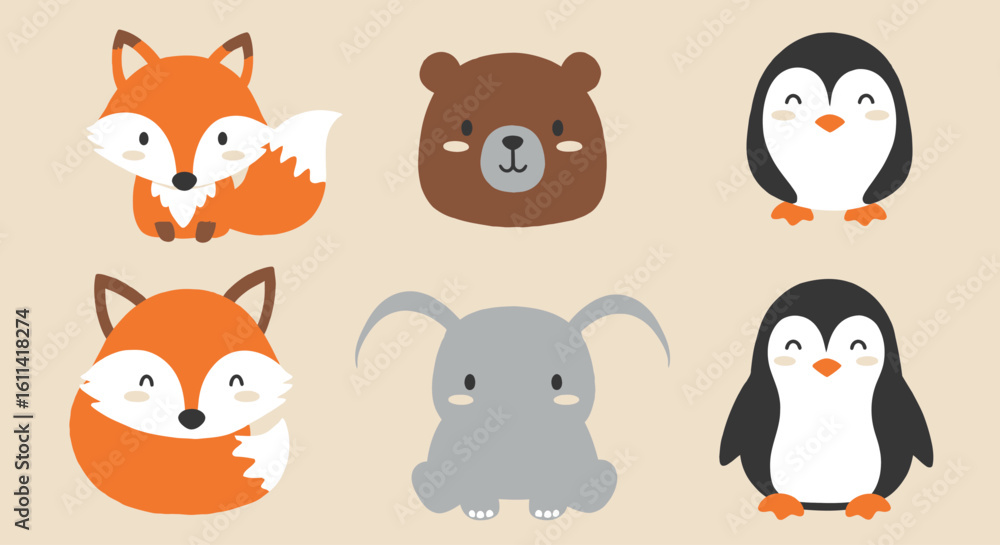 Fototapeta premium Cute Cartoon Animals Vector Set