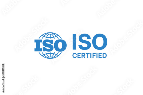 ISO Certified logo icon. International Organization for Standardization quality management system certificate. Standard control stamp seal vector illustration. Quality assurance badge.