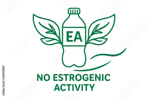 No Estrogenic Activity icon. EA free plastic bottle symbol. Healthy, non-toxic product label. Hormone disruptor free packaging concept. Safe materials vector illustration.