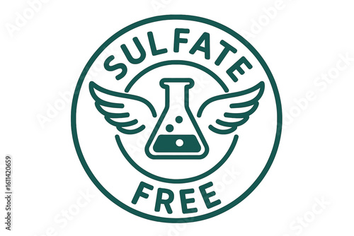 Sulfate free icon for product package. Label stamp for natural cosmetic. Paraben free, chemical free symbol. Organic soap, shampoo sticker. Quality mark vector logo design.