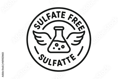 Sulfate free label for product packaging. No sulfates icon for cosmetics. Vector stamp for shampoo. Chemical free symbol. Healthy hair and skin care product logo.