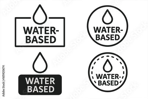 Water-based icon set for product packaging. Vector symbol collection for water soluble sign. Eco friendly cosmetic and food label sticker. Natural product information element.