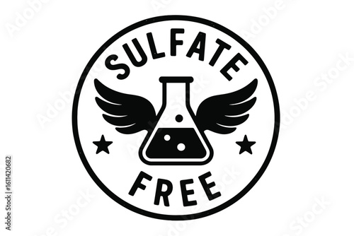 Sulfate free label. Natural cosmetic product packaging stamp. Chemical free symbol for hair and skin care. Vector icon illustration. Grunge retro badge for quality design.