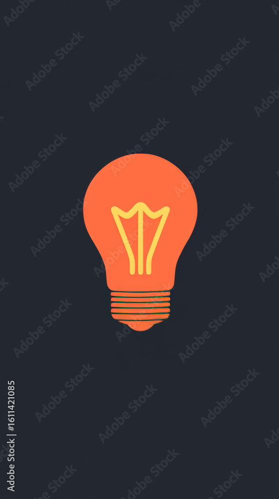 Bold orange light bulb against a dark background, representing new ideas. Simple graphic illustration for creativity and innovation. Bold orange light bulb against a dark background, representing new ideas. Simple graphic illustration for creativity and innovation.