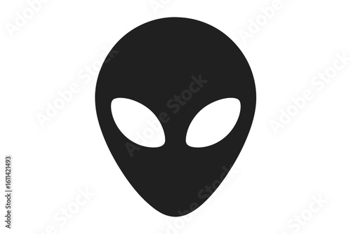 Alien head icon vector. Extraterrestrial grey face silhouette. Simple flat symbol for sci-fi concepts, websites, apps. UFO, space, martian creature illustration.