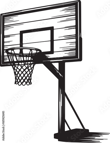 Hand drawn style Basketball hoop silhouette isolated on transparent background