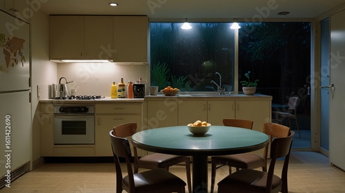 Night time 2000s Apartment Kitchen with Nostalgic Light V3