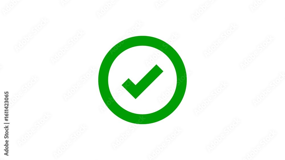 Green check mark icon animation. Approving animated icon. Check mark showing up. Verification, tick confirm correct accept select checkbox circle sign symbol Green check mark icon animation. Approving animated icon. Check mark showing up. Verification, tick confirm correct accept select checkbox circle sign symbol