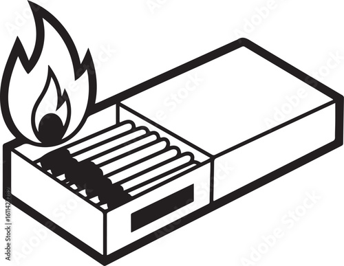 Matchbox Vector Illustration with Burning Matchstick and Box of Matches