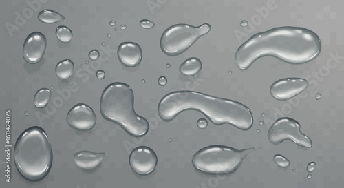 Captivating collection of realistic water droplets on a transparent surface illustration