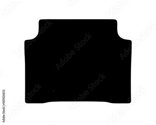 Solid black shaped car trunk mat against a white background illustration