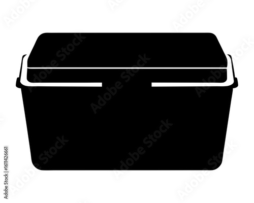 Black and white graphic image of a rectangular cooler for food storage