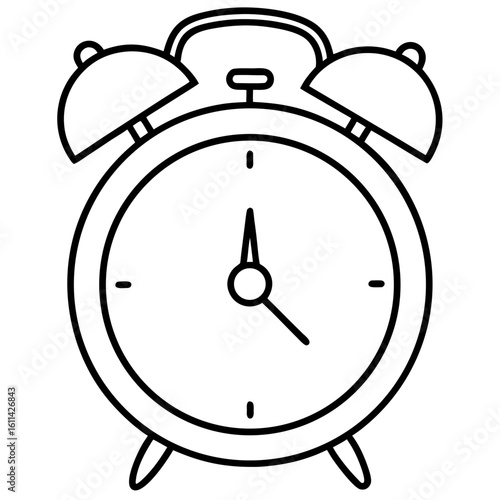 Classic vintage alarm clock with double bells and intricate line art details