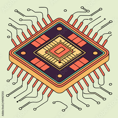Isometric Illustration of a Microchip with Circuitry