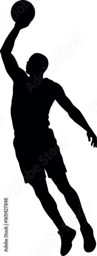 Basketball player silhouette dunking action shot