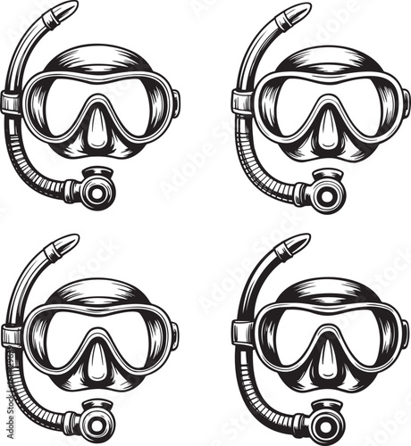 Hand drawn style Diving mask silhouette isolated on transparent background