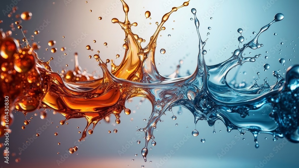 Fototapeta premium Orange and Blue Water Splash Fusion Scene